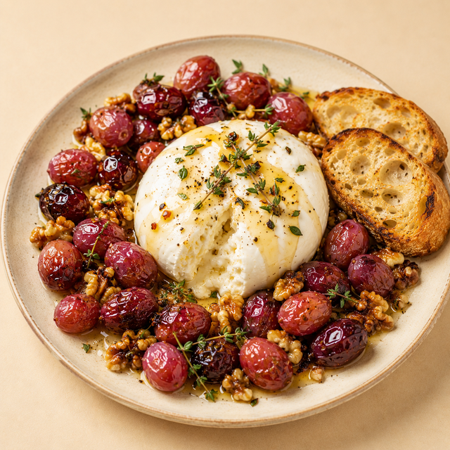 Thyme Honey Roasted Grapes with Burrata